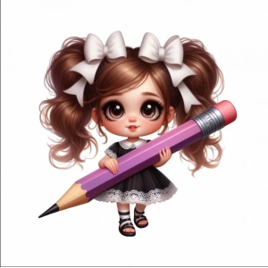 Beyaz Fiyonklu Kız ve Mor Kalem Duvar Stickerı