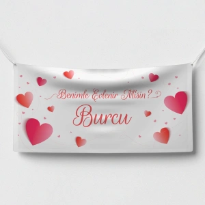 Beyaz Kalp Temalı Benilme Evlenir misin Afişi 200x100 Cm