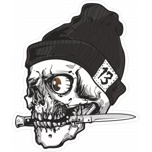 Bıçaklı Kurukafa Sticker 10x10 cmRenkli Sticker