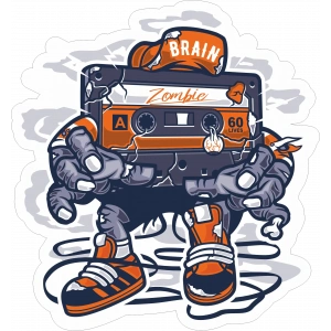 Brain Zombie Kaset Sticker 10x10 cmRenkli Sticker