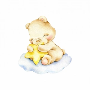 Bulut Üzerinde Sarı Yıldızla Uyuyan Ayıcık Duvar Stickerı