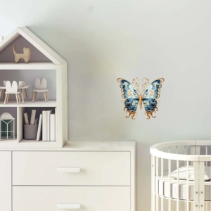 Büyük İşlemeli Mavi Kelebek Duvar Stickerı