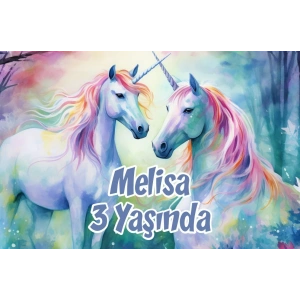 Büyük Unicornlar Temalı Doğum Günü Afişi -2 35X50 cm