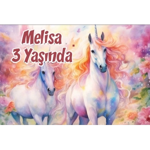 Büyük Unicornlar Temalı Doğum Günü Afişi 100X150 cm