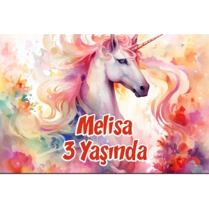 Büyük Unicorn Temalı Doğum Günü Afişi 50X70 cm