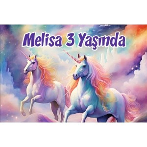 Büyük Unicornlar Temalı Doğum Günü Afişi -3 50X70 cm