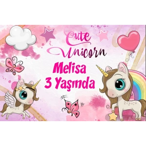 Sevimli Unicornlar Temalı Doğum Günü Afişi 70X100 cm