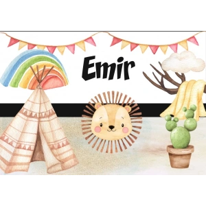 Çadır ve Aslan Temalı Doğum Günü Afişi 100X150 cm