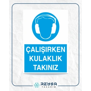 Çalışırken Kulaklık Takınız Sticker 20X28 Cm