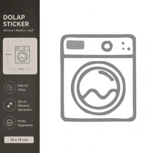 Çamaşır Makinesi Mat Gri Dekoratif Folyo Sticker 14x14 cm