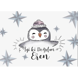 Penguen Temalı Doğum Günü Afişi 35X50 cm