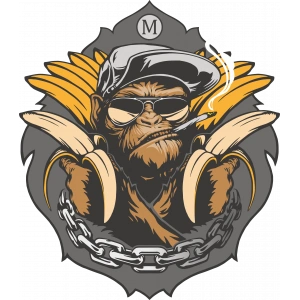 Muz ve Maymun Sticker 10x10 cmRenkli Sticker