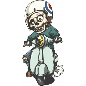 Scooterlı kurukafa sticker 10x10 cmRenkli Sticker