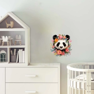 Çeşitli Çiçek Taçlı Panda Duvar Stickerı