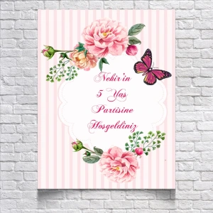 Çiçek Kelebek Temalı Doğum Günü Karşılama Afişi 70X100 cm