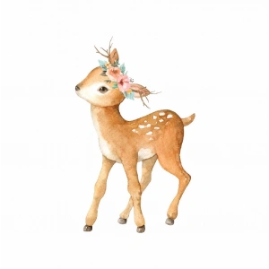 Çiçek Taçlı Sevimli Geyik Duvar Stickerı
