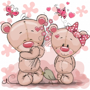 Çiçek Tutan Ayıcıklar Duvar Stickerı