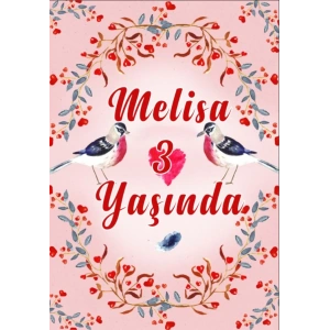 Çiçek ve Kuşlar Temalı Doğum Günü Afişi 100X150 cm