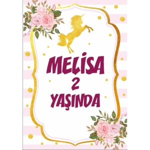 Çiçek ve Unicorn Temalı Doğum Günü Afişi - 70x100 Cm