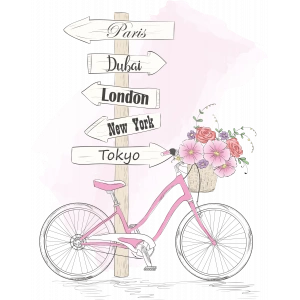 Çiçekli Bisiklet ve Şehir Tabela Duvar Stickerı