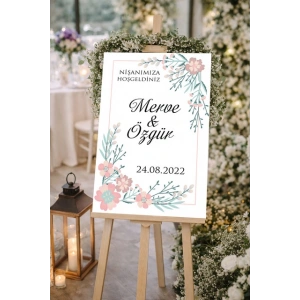 Çiçekli Çerçeveli Düğün, Nişan ve Söz Karşılama Panosu – 50x70 cm