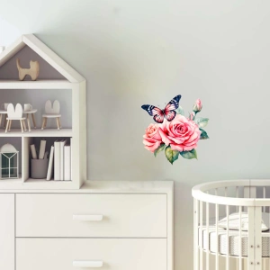 Çiçekli İki Kelebek Duvar Stickerı