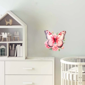 Çiçekli Kelebek ve Rüzgar Gülü Duvar Stickerı