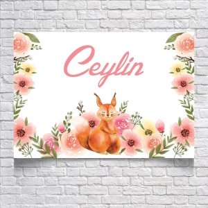 Çiçekli Sincap Temalı Doğum Günü Afişi 35X50 cm