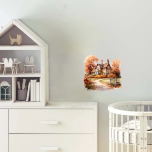 Çitli Yolu Olan Sonbahar Evi Duvar Stickerı