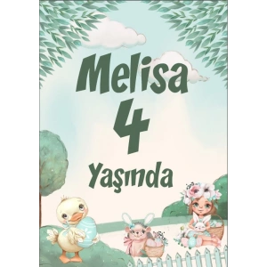 Civciv ve Kız Temalı Doğum Günü Afişi 50X70 cm