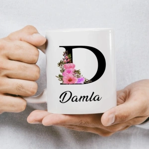 D Harfi Çiçekli İsme Özel Kupa