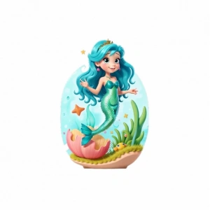 Deniz Kabuğundaki Mavi Saçlı Deniz Kızı Duvar Stickerı