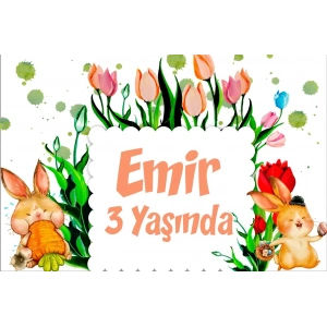 Tavşanlar Temalı Doğum Günü Afişi -1 70X100 cm