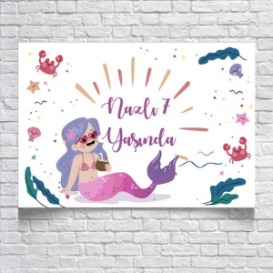 Deniz Kızı Temalı Doğum Günü Afişi 35x50 Cm