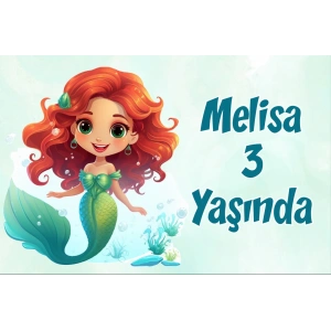 Sevimli Deniz Kızı Temalı Doğum Günü Afişi -3 35X50 cm