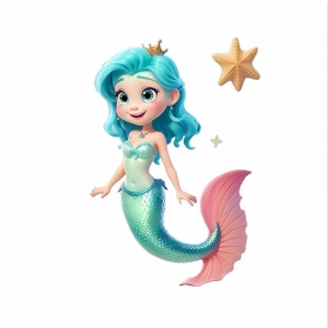 Deniz Kızı ve Deniz Yıldızı Duvar Stickerı