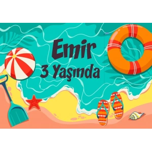 Deniz Kum Temalı Doğum Günü Afişi 35X50 cm