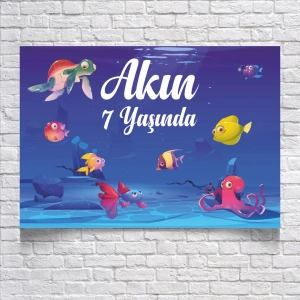 DENİZ VE BALIK TEMALI DOĞUM GÜNÜ AFİŞİ 35X50 cm