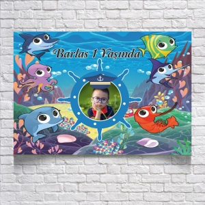 DENİZ VE BALIK TEMALI DOĞUM GÜNÜ AFİŞİ 70X100 cm