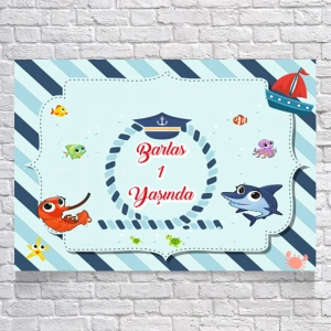 DENİZ VE BALIK TEMALI DOĞUM GÜNÜ AFİŞİ 70X100 cm