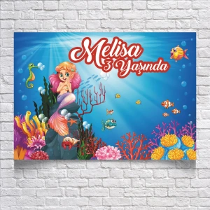 Deniz ve Deniz Kızı Temalı Doğum Günü Afişi 100X150 cm