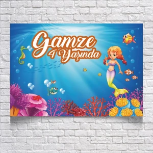 Deniz ve Deniz Kızı Temalı Doğum Günü Afişi 100X150 cm