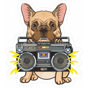 Radyo Çalan Bulldog Sticker 10x10 cmRenkli Sticker