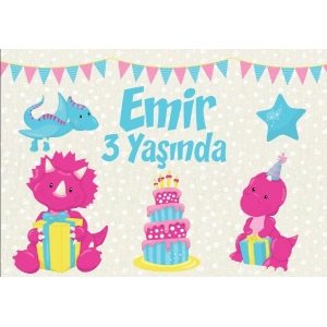 Dinozorlar Temalı Doğum Günü Afişi 100X150 cm