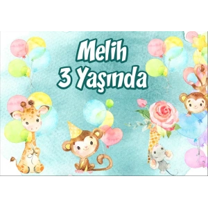 Sevimli Hayvanlar Temalı Doğum Günü Afişi 100X150 cm