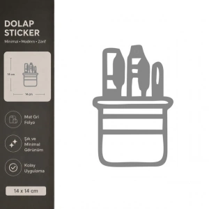 Diş Fırçaları Mat Gri Dekoratif Folyo Sticker 14x14 cm