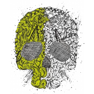 Desenli Kurukafa Sticker 10x10 cmRenkli Sticker