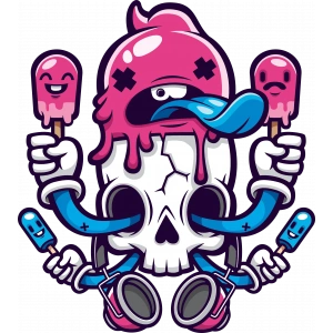 Dondurma Yalayan İskelet Stişcker 10x10 cmRenkli Sticker