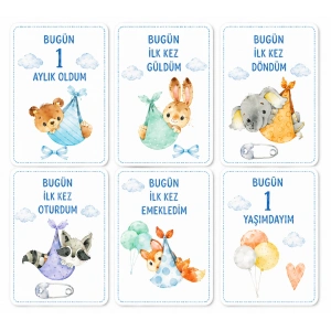 Erkek Bebek İlklerim Anı Kartları – 6’lı MDF Set (7×10 cm)