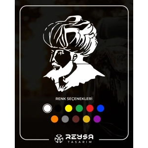 Fatih Sultan Mehmet Araba Sticker 17x17 Cm Beyaz